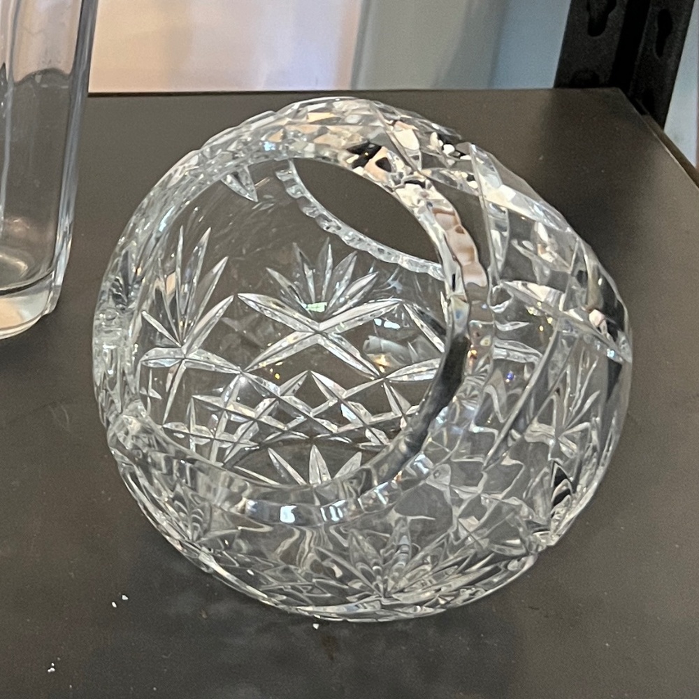 Vintage Basket Bride Dish Candy Handle Lead Crystal Hand Cut